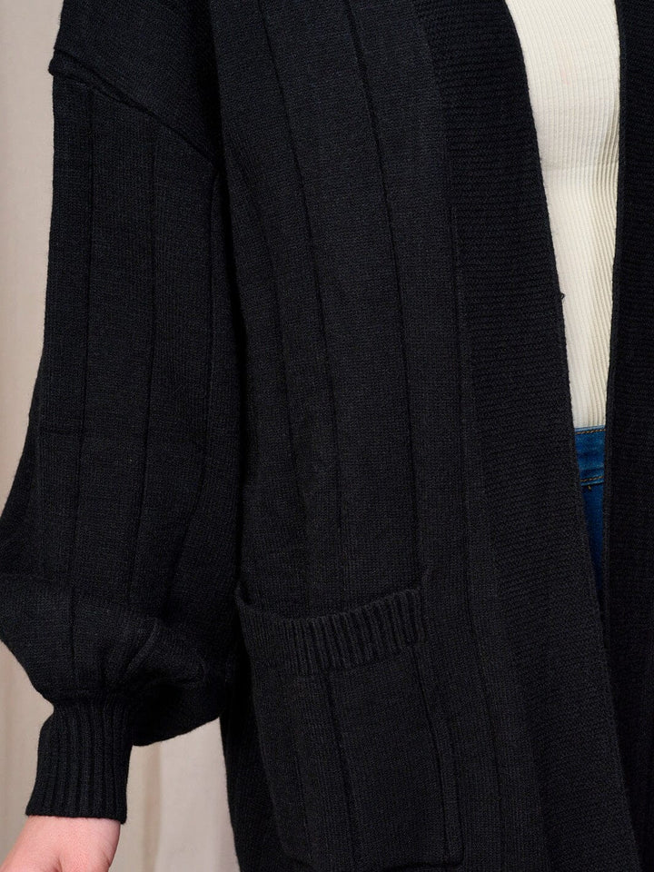 WOMEN'S LONG SLEEVE OPEN FRONT POCKETS CARDIGAN