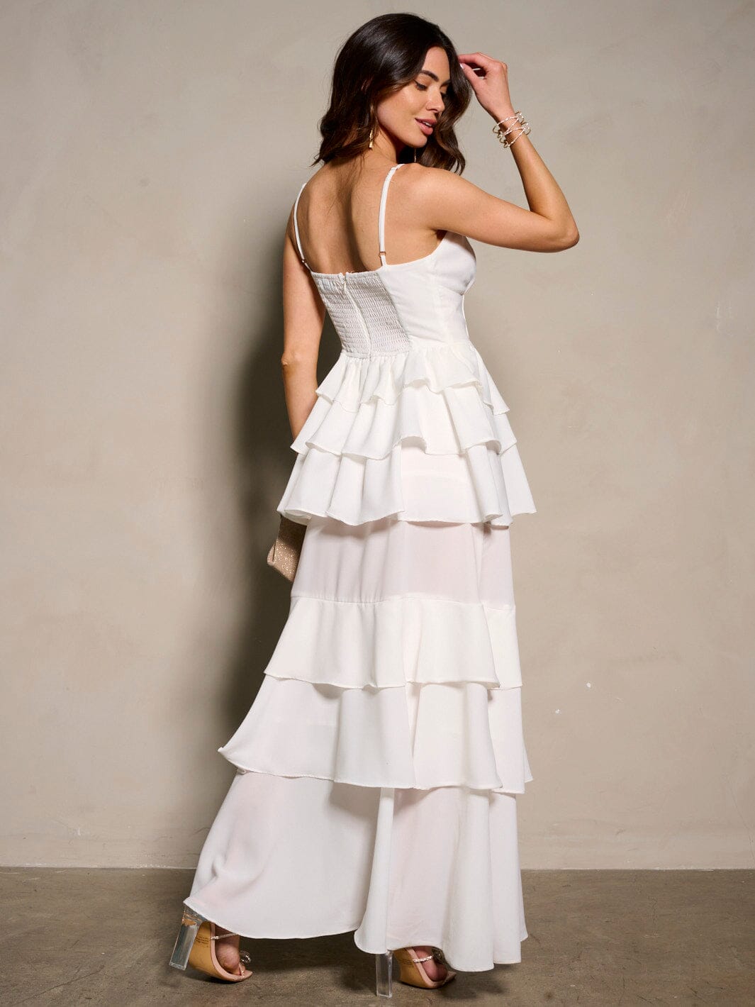 WOMEN'S SLEEVELESS V-NECK RUFFLE TIERED MAXI DRESS