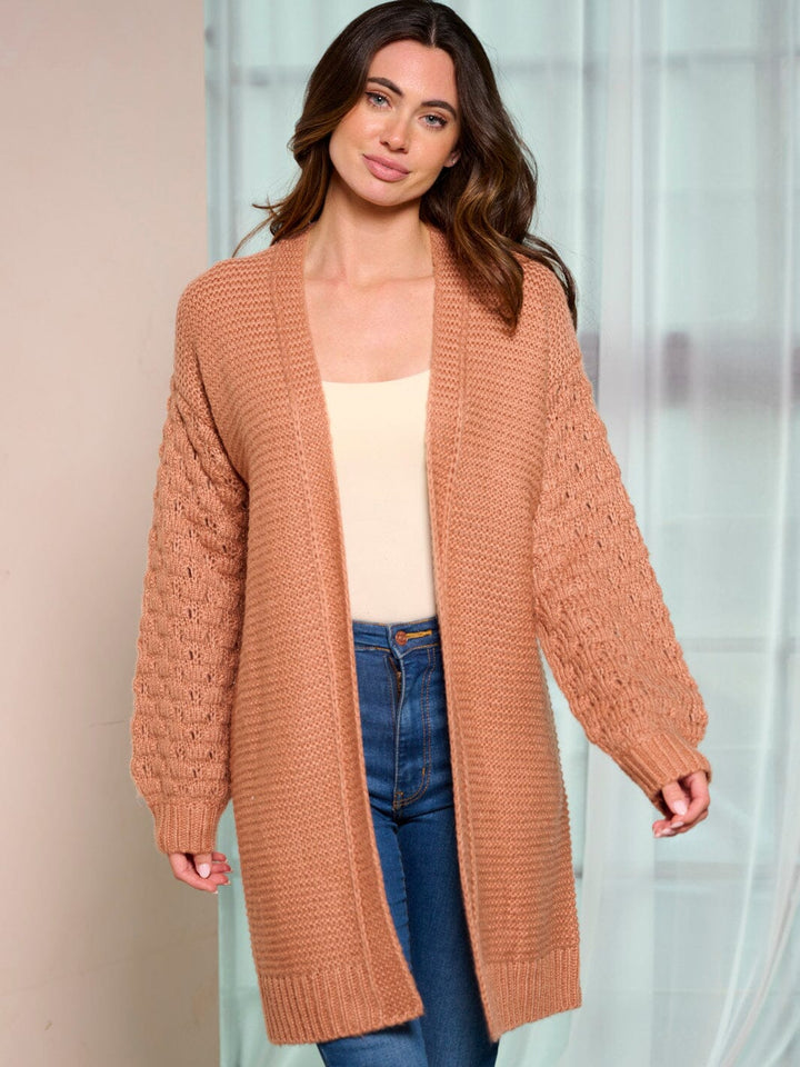 WOMEN'S LONG SLEEVE OPEN FRONT DETAILED CARDIGAN