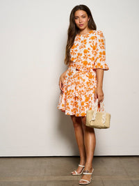 ******NOT READY********WOMEN'S 3/4 SLEEVES SELF TIE FLORAL MINI DRESS