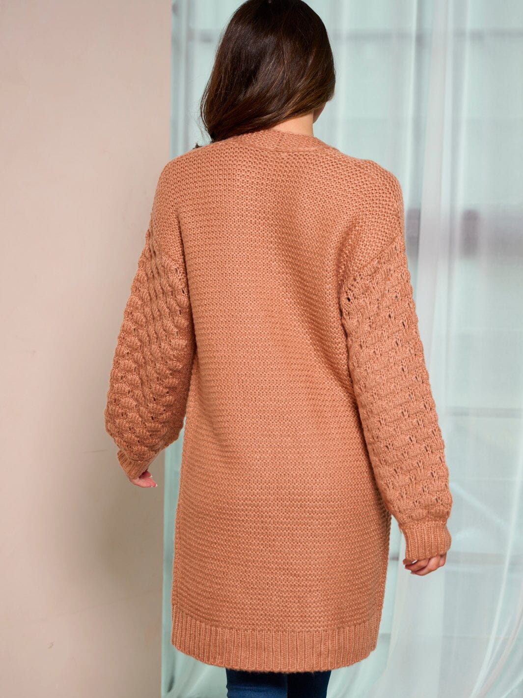 WOMEN'S LONG SLEEVE OPEN FRONT DETAILED CARDIGAN