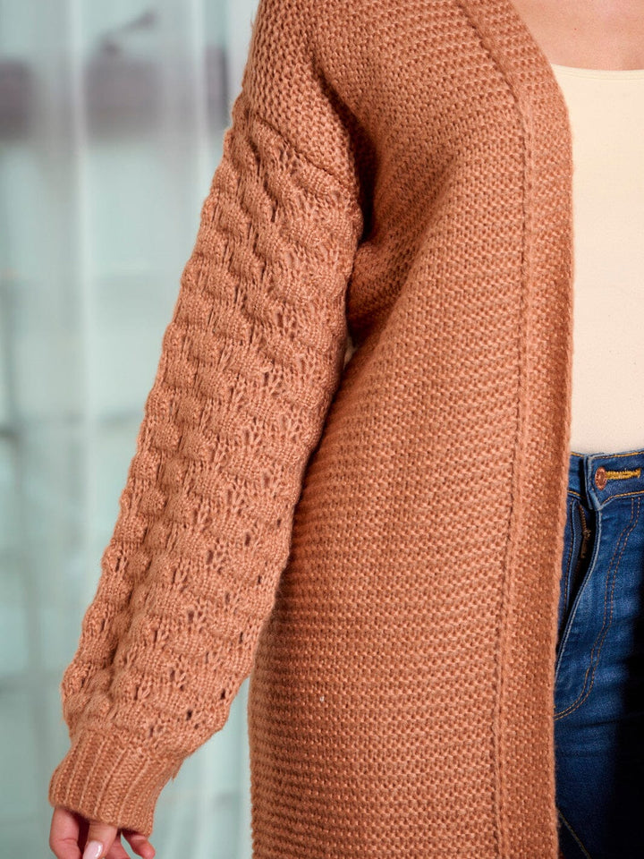 WOMEN'S LONG SLEEVE OPEN FRONT DETAILED CARDIGAN