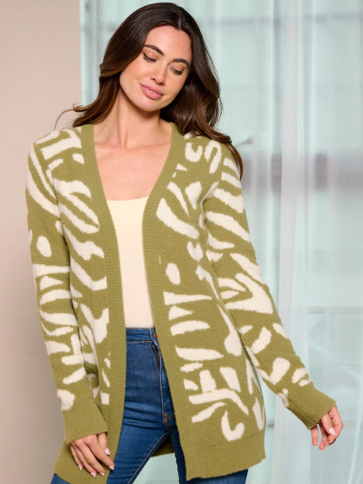 WOMEN'S LONG SLEEVE OPEN FRONT ANIMAL PRINT CARDIGAN