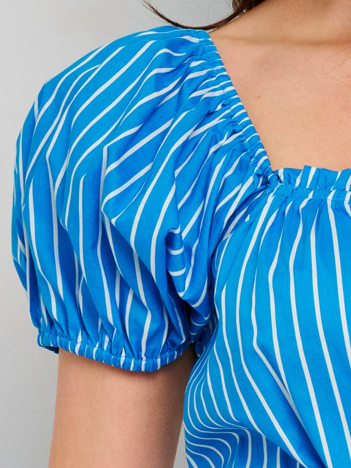 WOMEN'S SHORT PUFF SLEEVE BUTTON CLOSURE ELASTIC WAIST STRIPES ROMPER