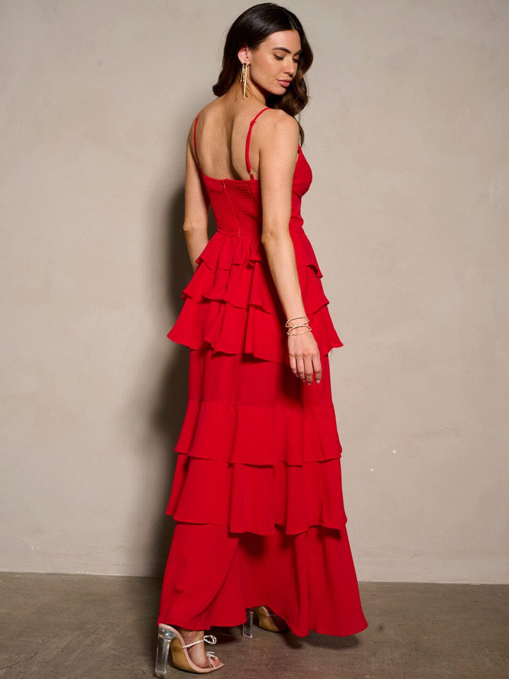 WOMEN'S SLEEVELESS V-NECK RUFFLE TIERED MAXI DRESS