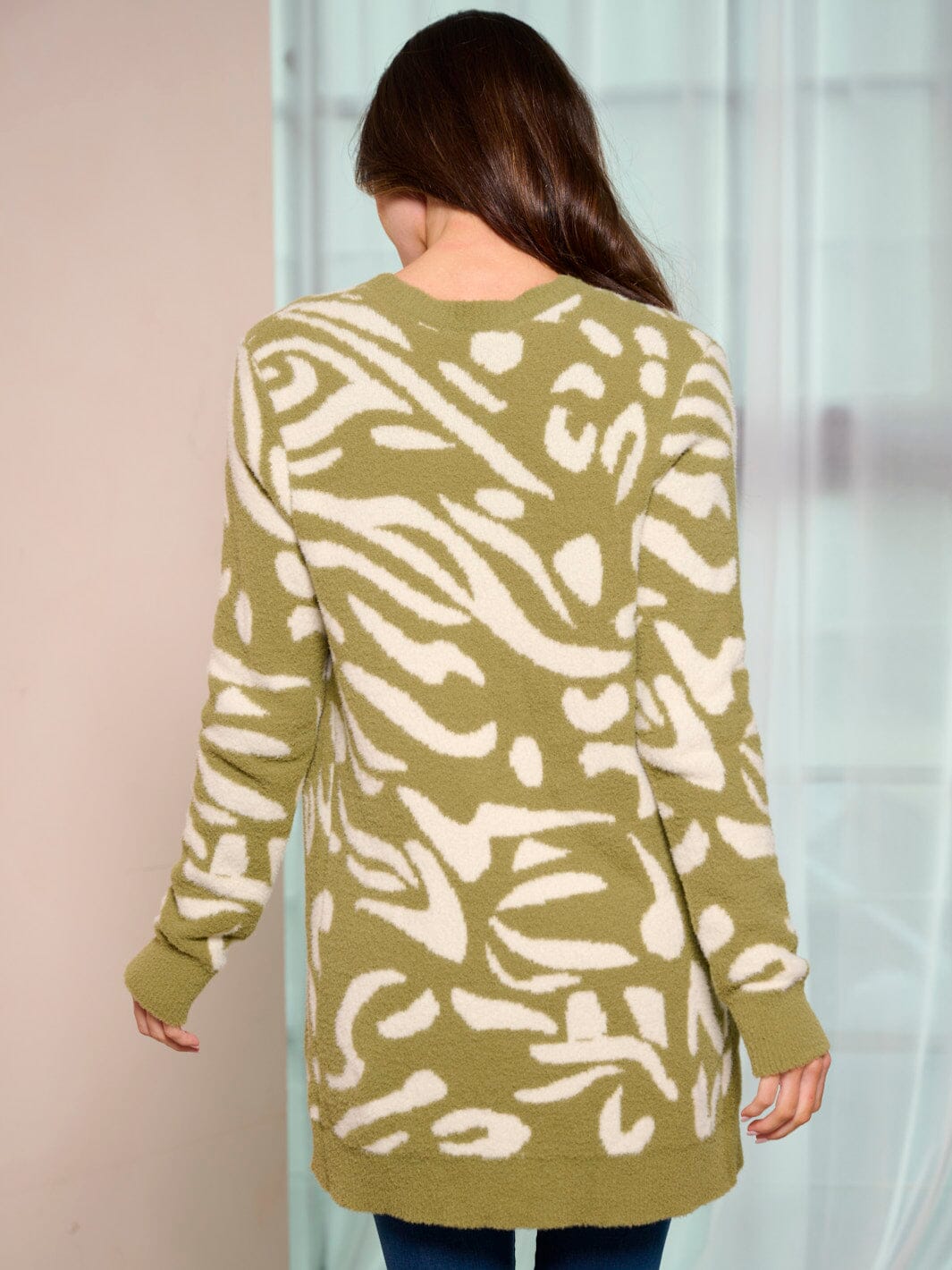 WOMEN'S LONG SLEEVE OPEN FRONT ANIMAL PRINT CARDIGAN