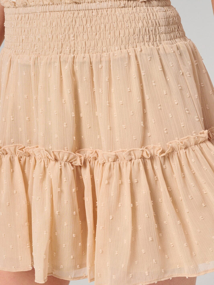 WOMEN'S SMOCK WAIST RUFFLE SWISS DETAILED MINI SKORT