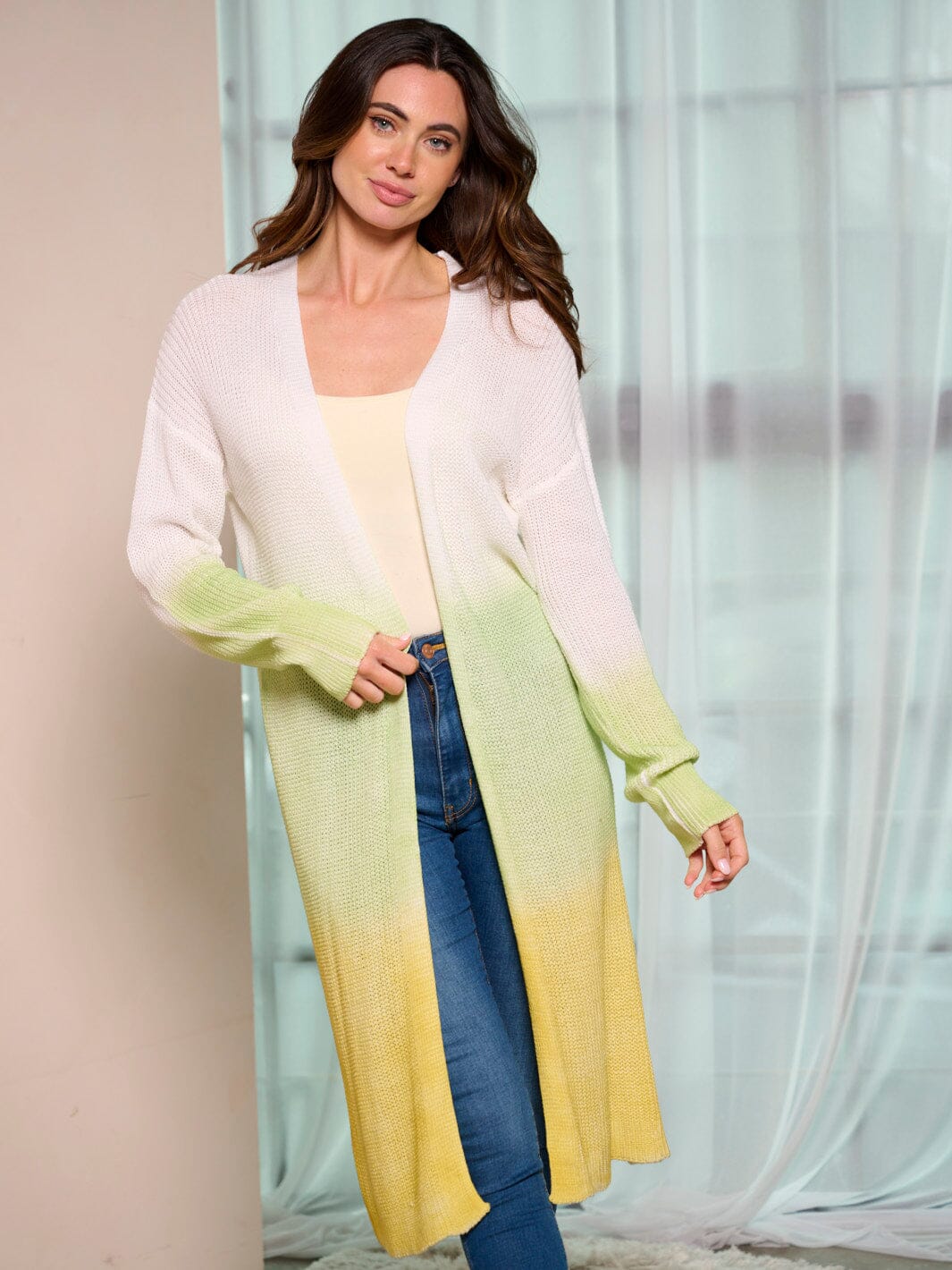 WOMEN'S LONG SLEEVE COLORBLOCK OPEN FRONT CARDIGAN