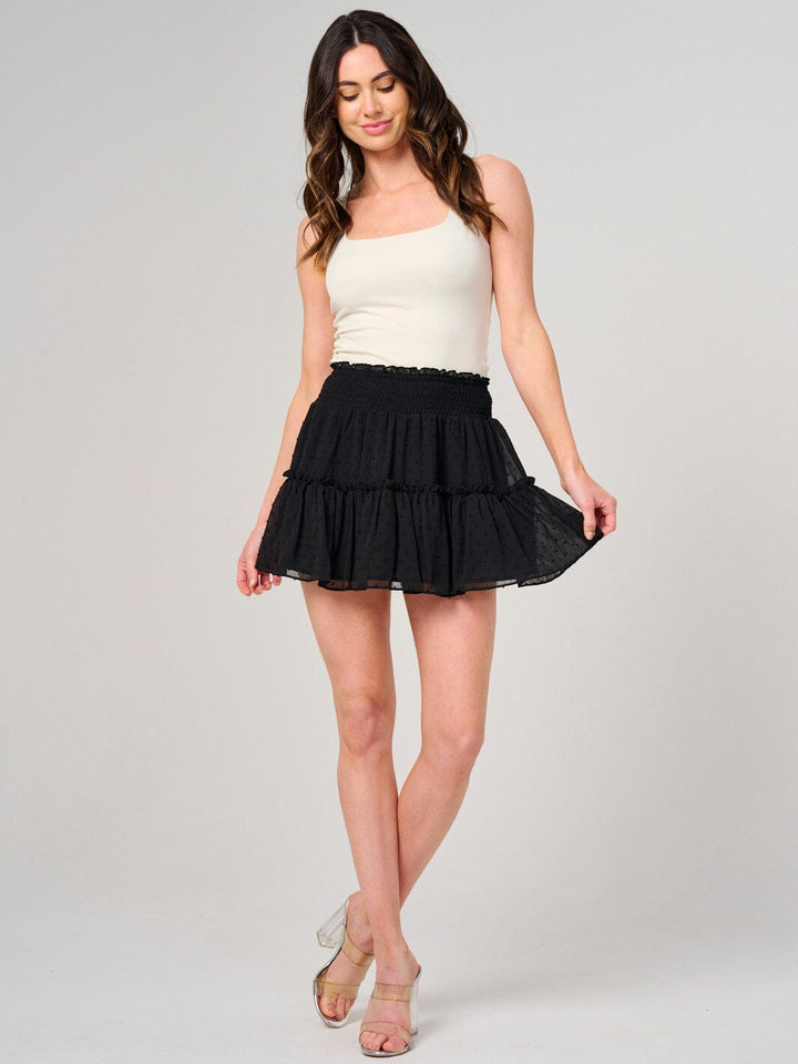 WOMEN'S SMOCK WAIST RUFFLE SWISS DETAILED MINI SKORT