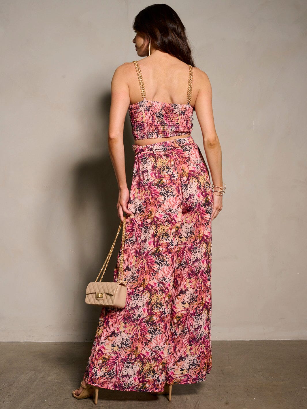 WOMEN'S SLEEVELESS CROP TOP & BELTED PANTS FLORAL 2PC. SET
