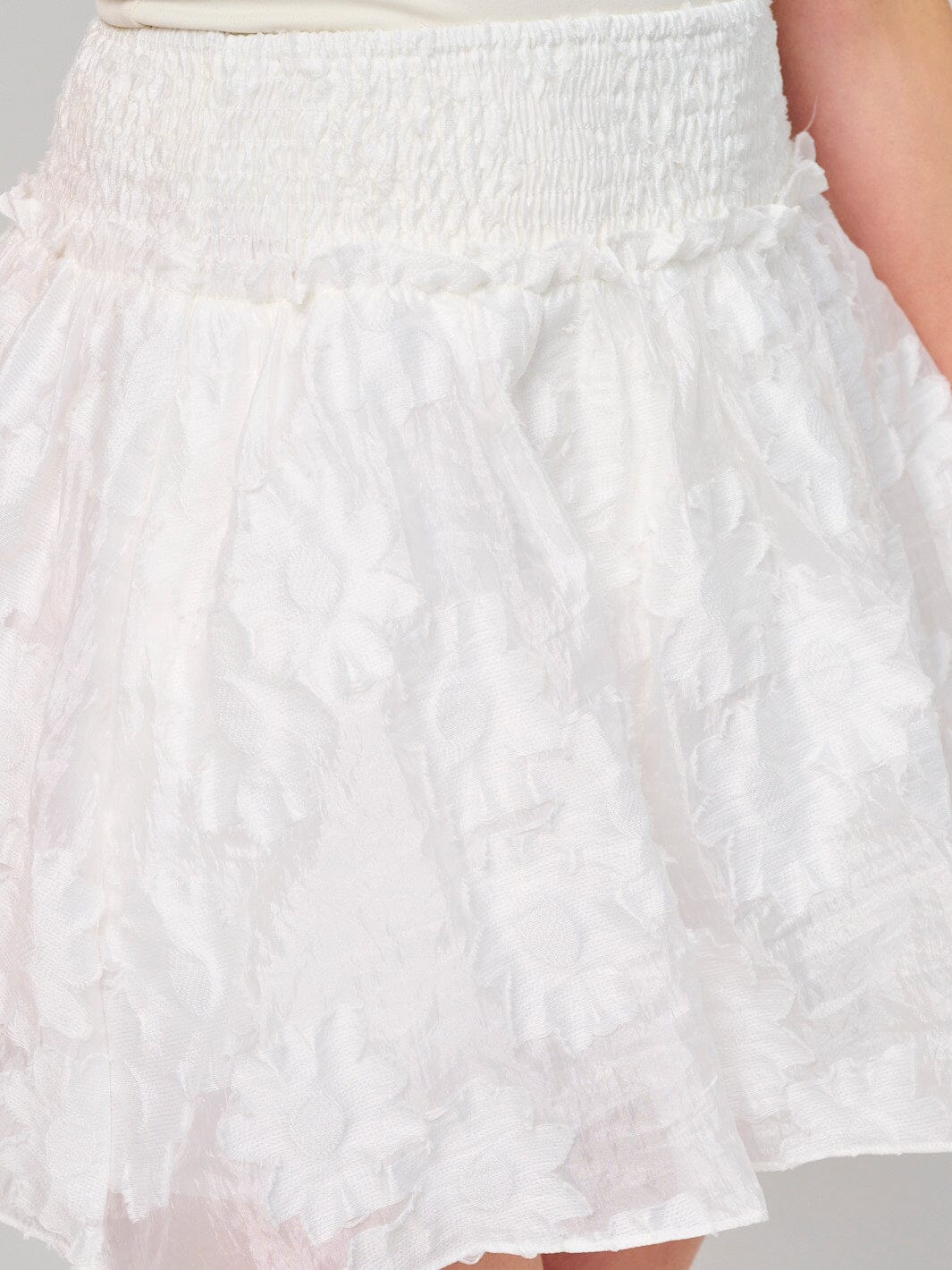 WOMEN'S SMOCK WAIST RUFFLE JACQUARD MINI SKIRT