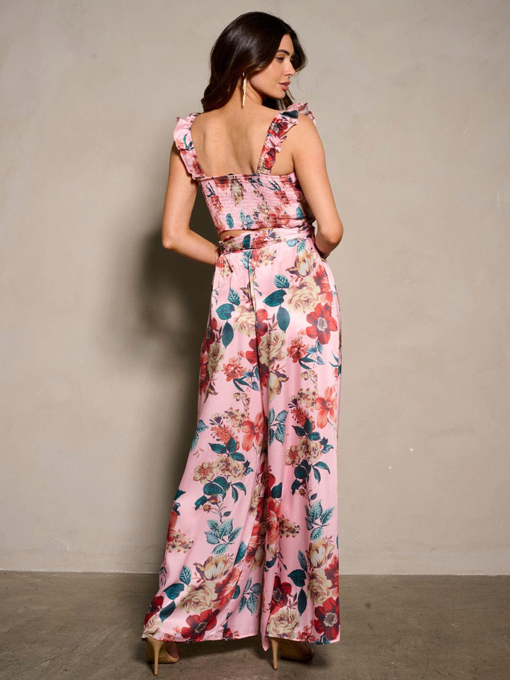 WOMEN'S SLEEVELESS CROP TOP & BELTED PANTS FLORAL 2PC. SET