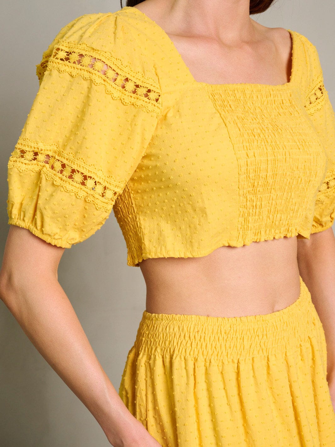 WOMEN'S SHORT SLEEVE CROP TOP & MAXI SKIRT SWISS DETAILED 2PC. SET