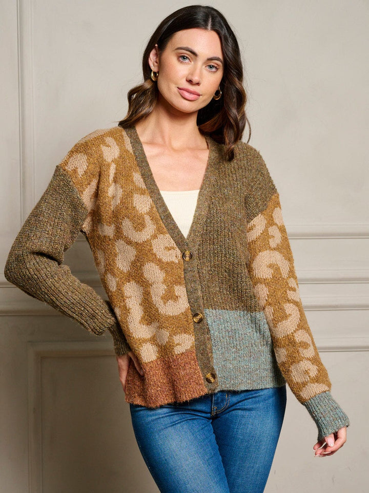 WOMEN'S LONG SLEEVE BUTTON UP COLORBLOCK SWEATER CARDIGAN