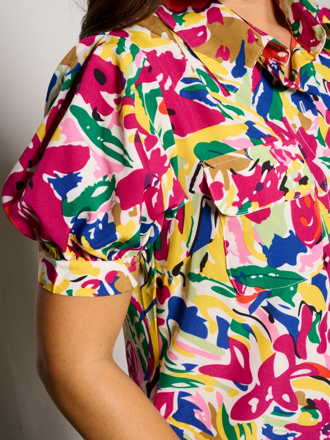 WOMEN'S SHORT SLEEVE POCKETS BUTTON UP FLORAL MAXI DRESS