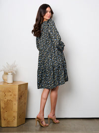 WOMEN'S LONG SLEEVE BUTTON UP ELASTIC WAIST PRINTED MINI DRESS (Copy)