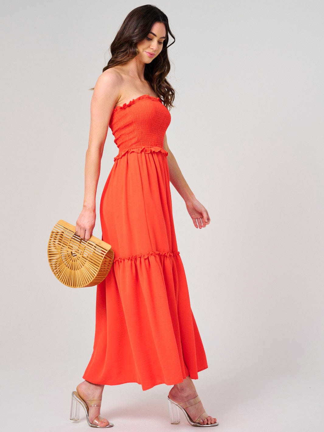 WOMEN'S SLEEVELESS SMOCK TIERED TUBE MAXI DRESS