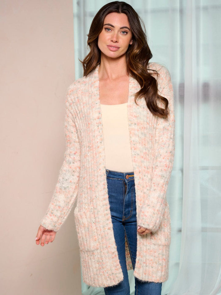 WOMEN'S LONG SLEEVE POCKETS OPEN FRONT MULTI CARDIGAN