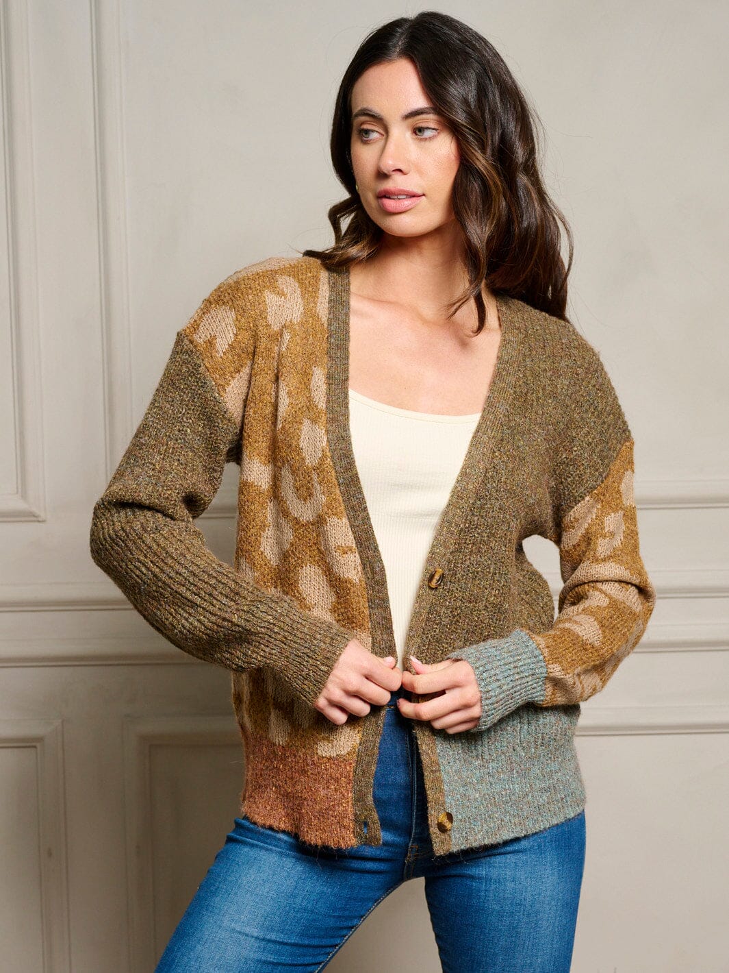 WOMEN'S LONG SLEEVE BUTTON UP COLORBLOCK SWEATER CARDIGAN