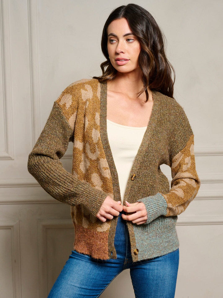 WOMEN'S LONG SLEEVE BUTTON UP COLORBLOCK SWEATER CARDIGAN