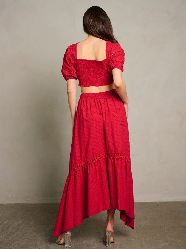 WOMEN'S SHORT SLEEVE CROP TOP & MAXI SKIRT SWISS DETAILED 2PC. SET