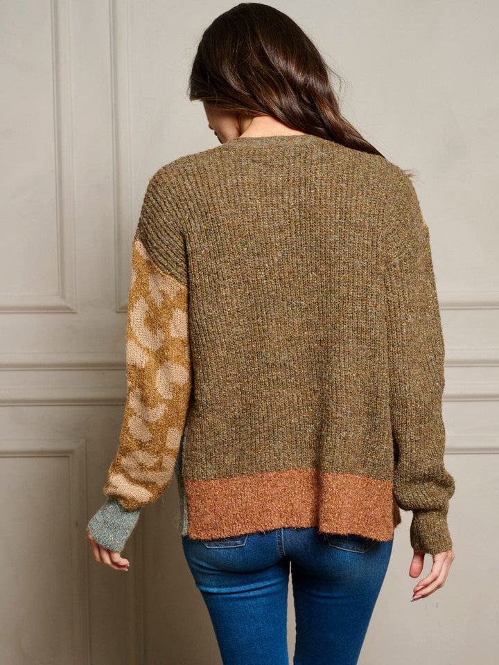 WOMEN'S LONG SLEEVE BUTTON UP COLORBLOCK SWEATER CARDIGAN