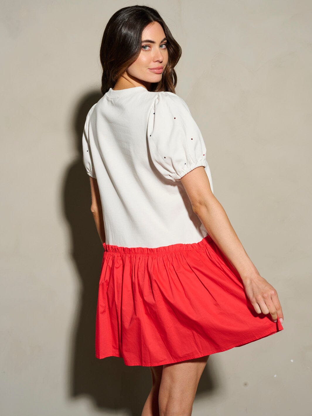 WOMEN'S SHORT PUFF SLEEVE BORN TO SPARKLE PATRIOTIC MINI DRESS