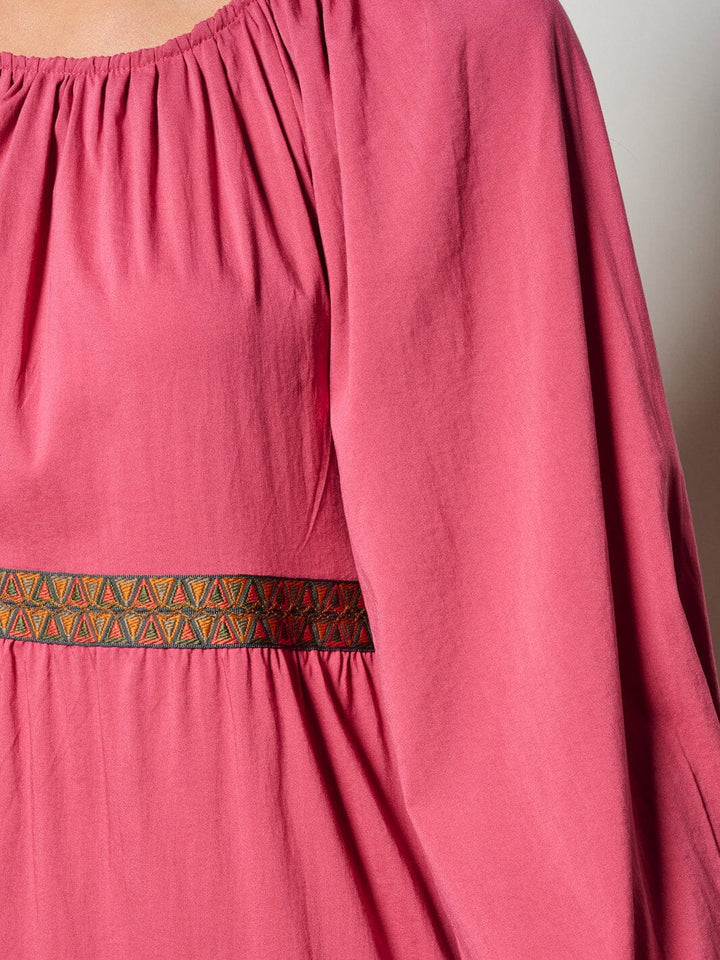 WOMEN'S LONG SLEEVE TRIM DETAILED TIERED MAXI DRESS