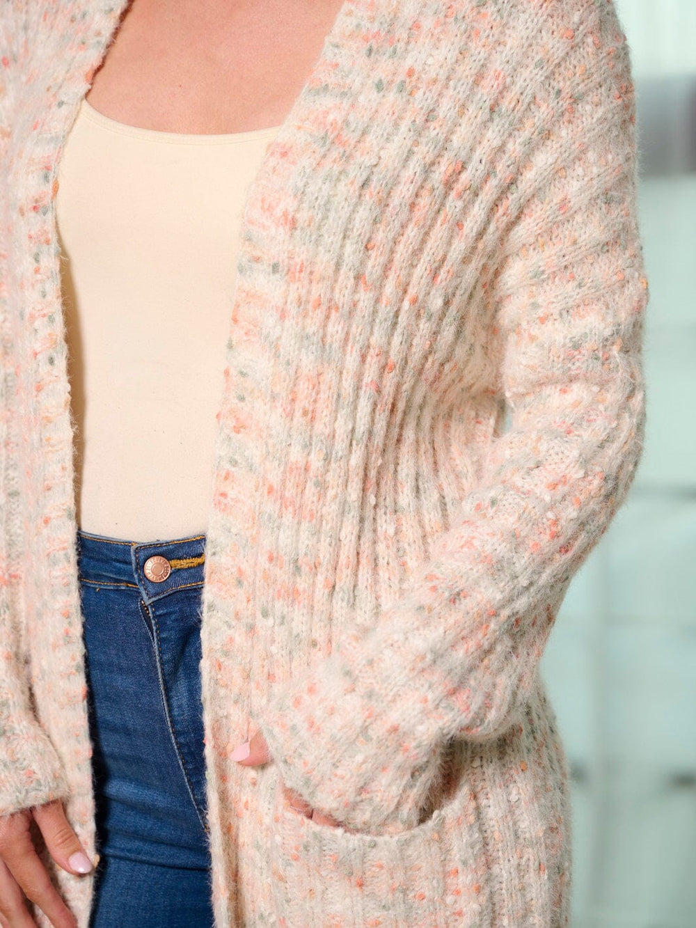 WOMEN'S LONG SLEEVE POCKETS OPEN FRONT MULTI CARDIGAN
