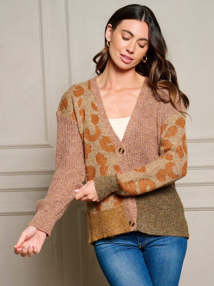 WOMEN'S LONG SLEEVE BUTTON UP COLORBLOCK SWEATER CARDIGAN