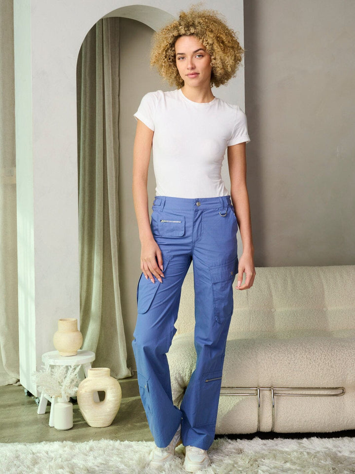 WOMEN'S BUTTON CLOSURE CARGO POCKETS WIDE LEG PANTS