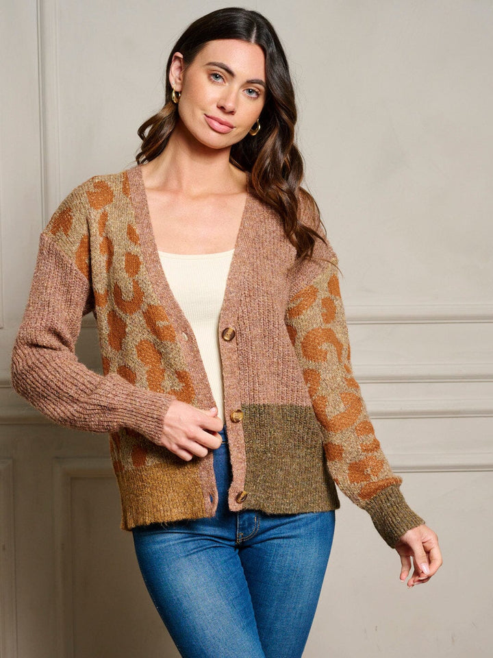 WOMEN'S LONG SLEEVE BUTTON UP COLORBLOCK SWEATER CARDIGAN