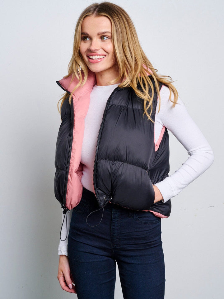 WOMEN'S SLEEVELESS ZIP UP FRONT POCKETS PADDED REVERSIBLE VEST