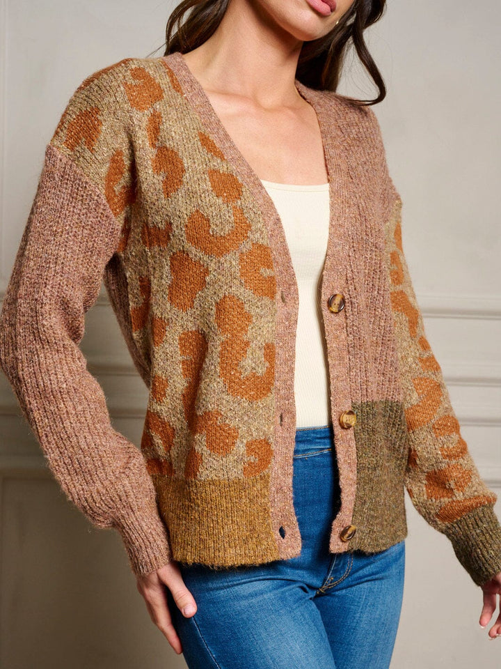 WOMEN'S LONG SLEEVE BUTTON UP COLORBLOCK SWEATER CARDIGAN