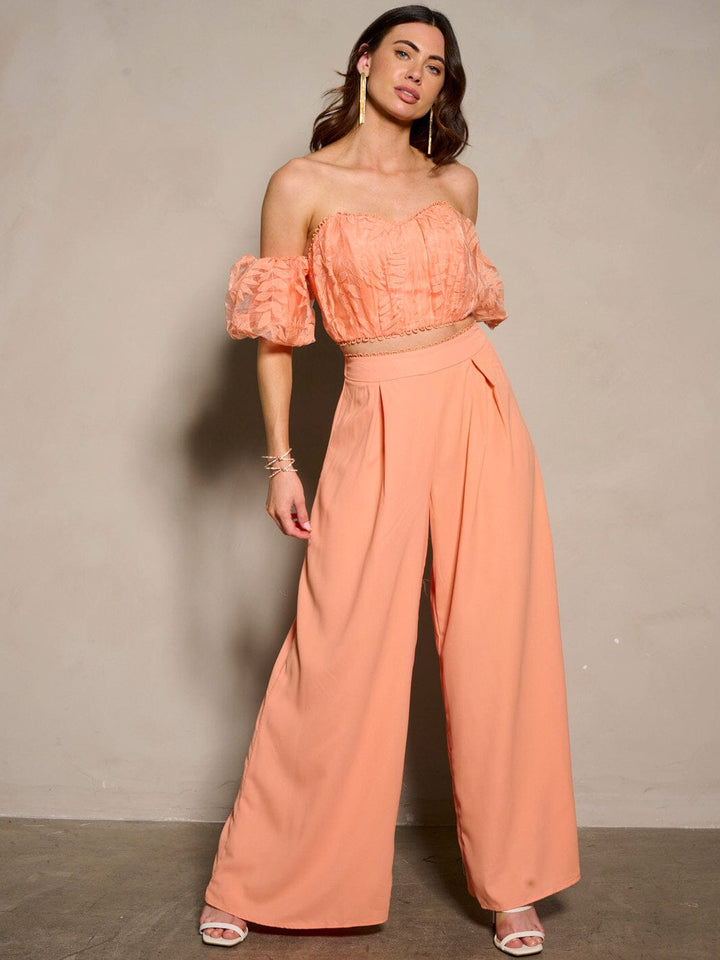 WOMEN'S SHORT SLEEVE CROP TOP & PLEATED PANTS 2PC. SET