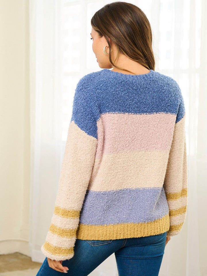 WOMEN'S LONG SLEEVE COLORBLOCK PULLOVER SWEATER