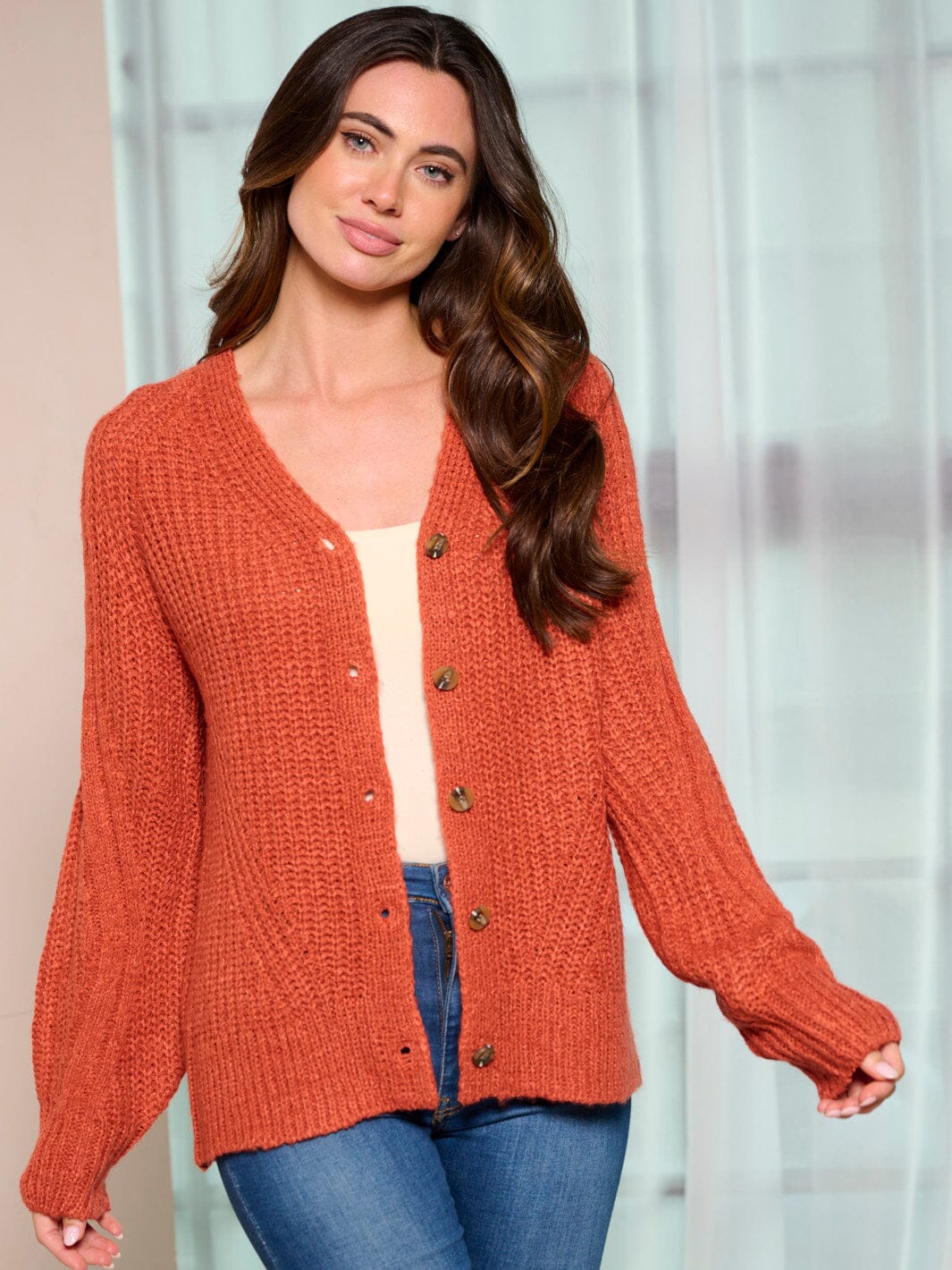 WOMEN'S LONG SLEEVE BUTTON UP KNIT SWEATER CARDIGAN