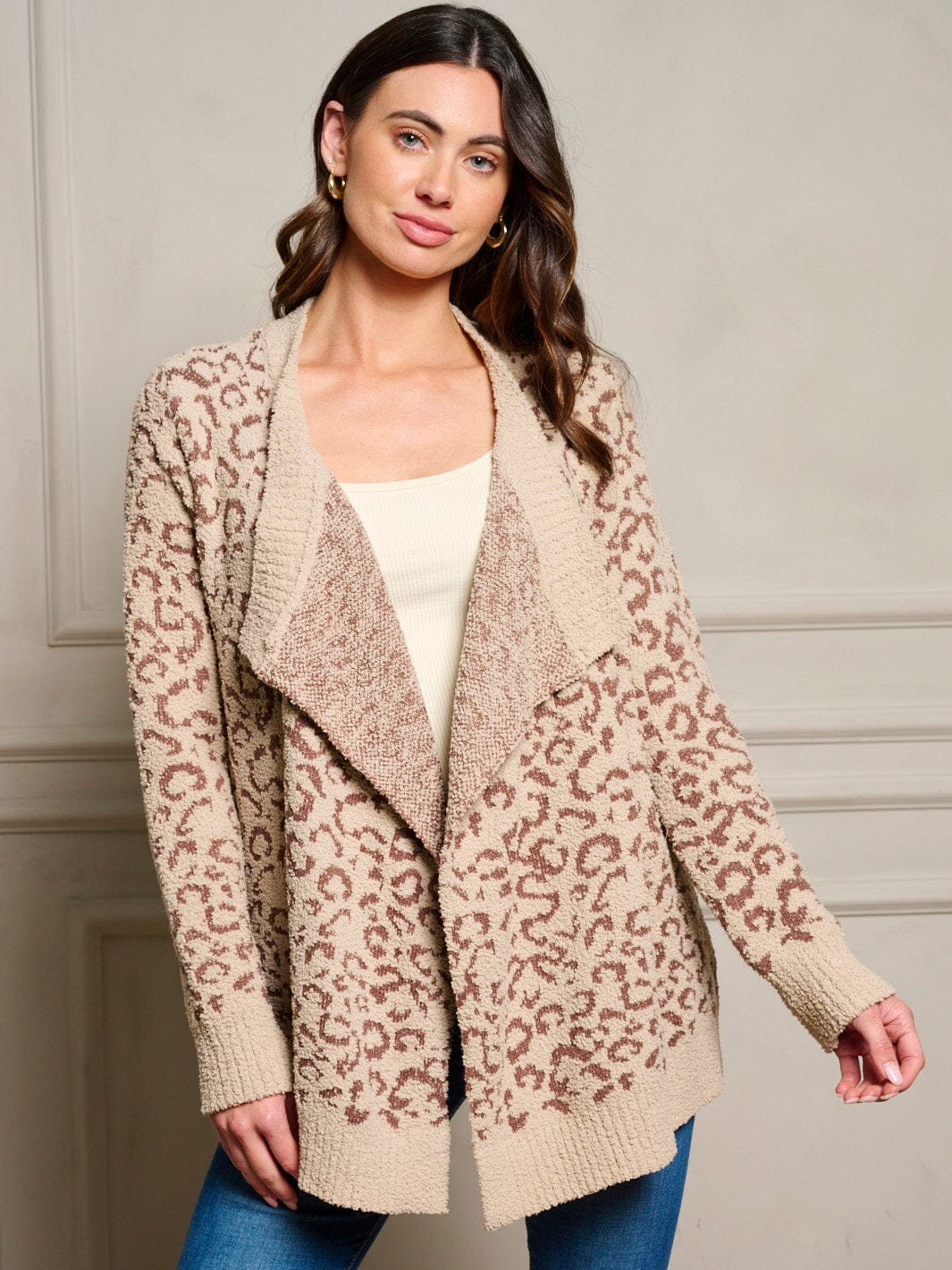WOMEN'S LONG SLEEVE OPEN FRONT ANIMAL PRINT SWEATER CARDIGAN