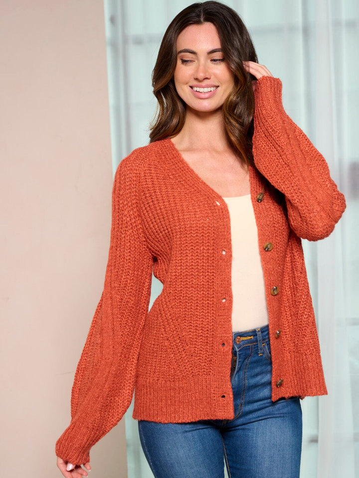WOMEN'S LONG SLEEVE BUTTON UP KNIT SWEATER CARDIGAN