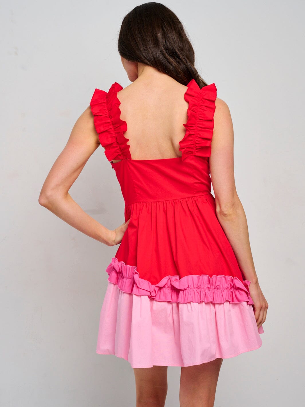 WOMEN'S SLEEVELESS RUFFLE TIERED COLORBLOCK MINI DRESS