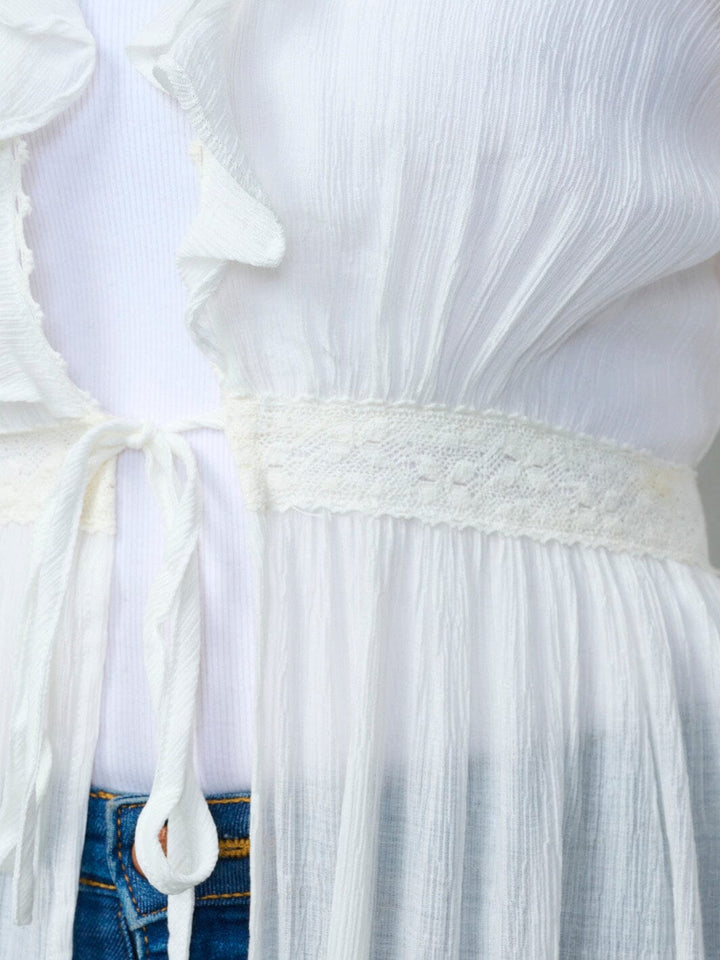 WOMEN'S LONG SLEEVE OPEN FRONT RUFFLE TIERED KIMONO