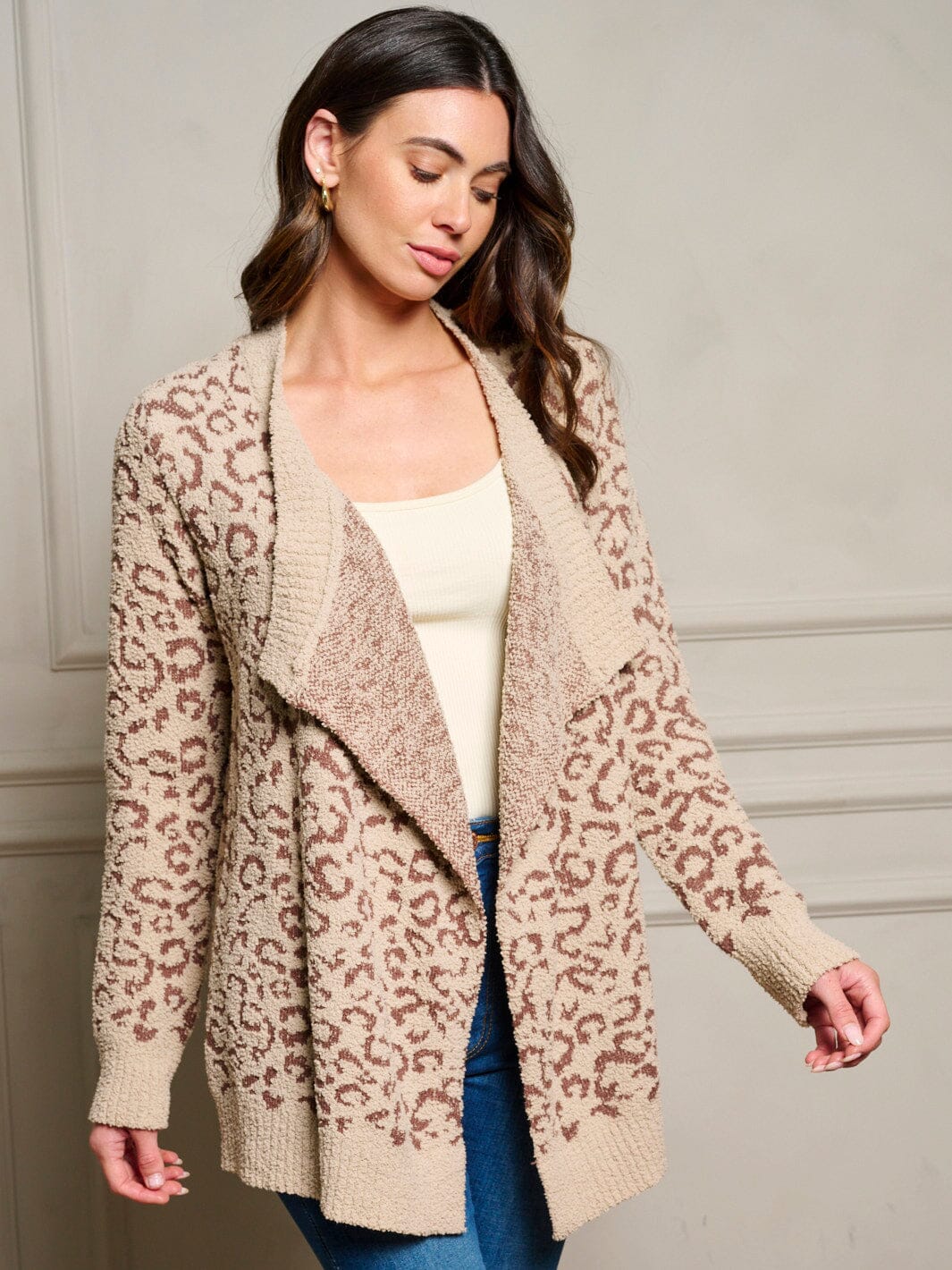 WOMEN'S LONG SLEEVE OPEN FRONT ANIMAL PRINT SWEATER CARDIGAN