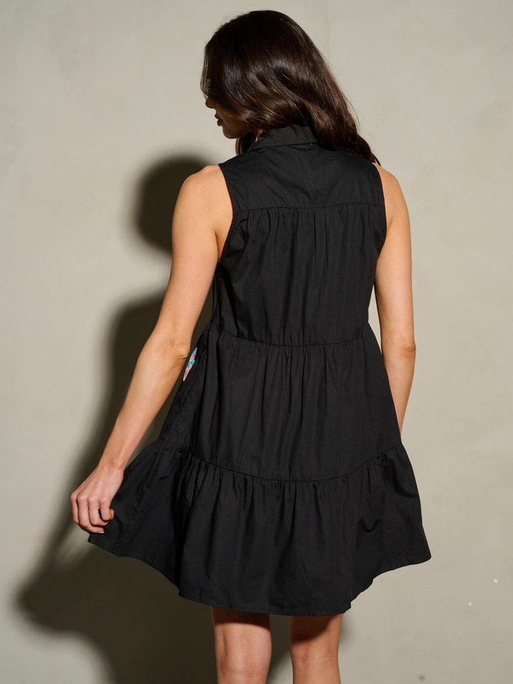 WOMEN'S SLEEVELESS BUTTON UP TIERED TUNIC SEQUINS STARS MINI DRESS