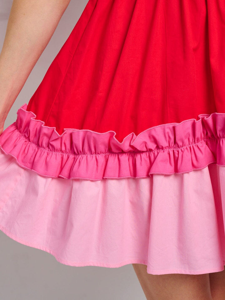 WOMEN'S SLEEVELESS RUFFLE TIERED COLORBLOCK MINI DRESS