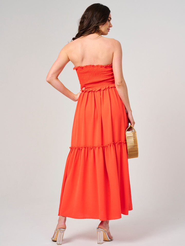 WOMEN'S SLEEVELESS SMOCK TIERED TUBE MAXI DRESS