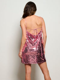 WOMEN'S SLEEVELESS HALTER NECK SEQUINS MINI DRESS