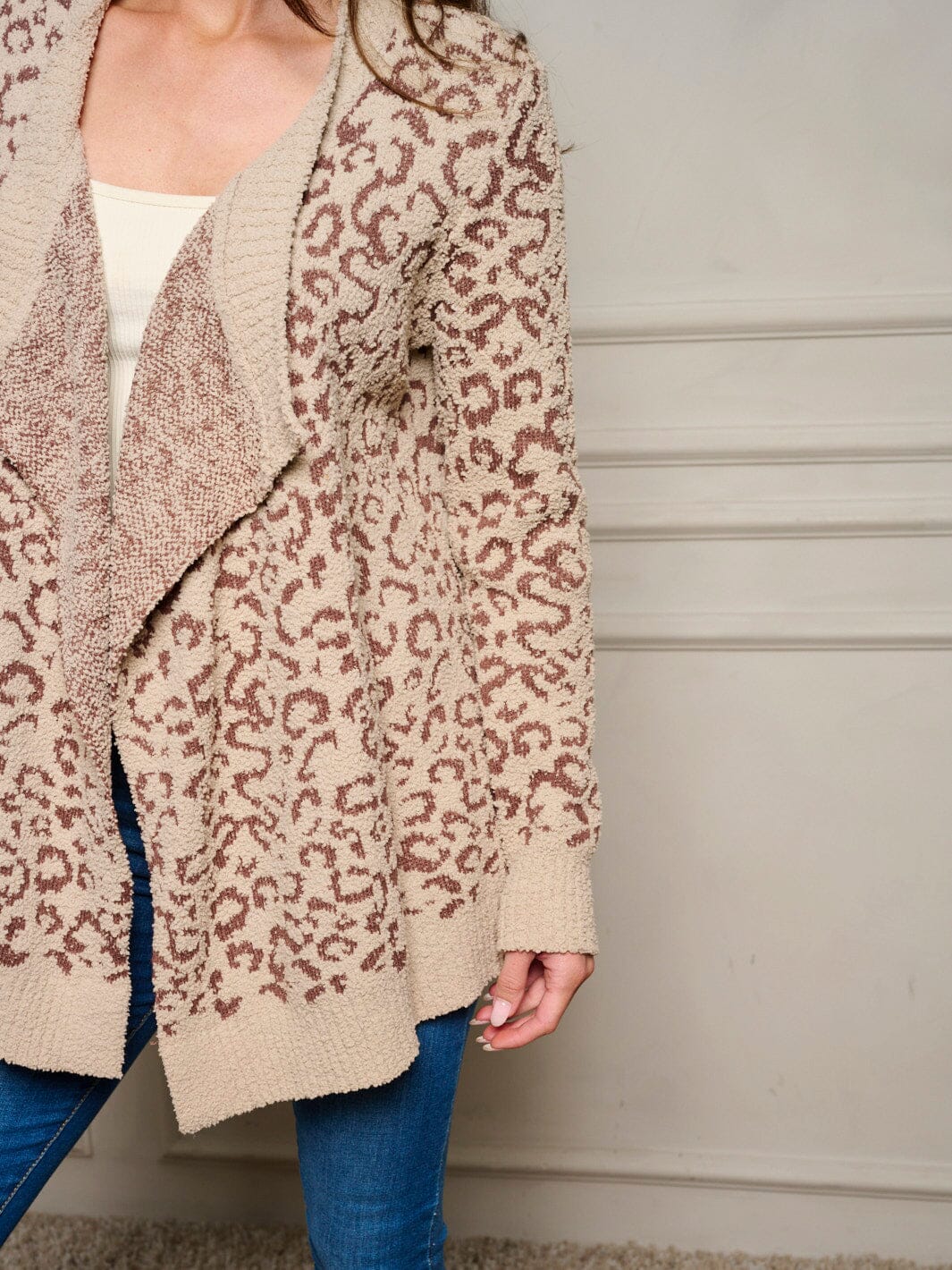 WOMEN'S LONG SLEEVE OPEN FRONT ANIMAL PRINT SWEATER CARDIGAN