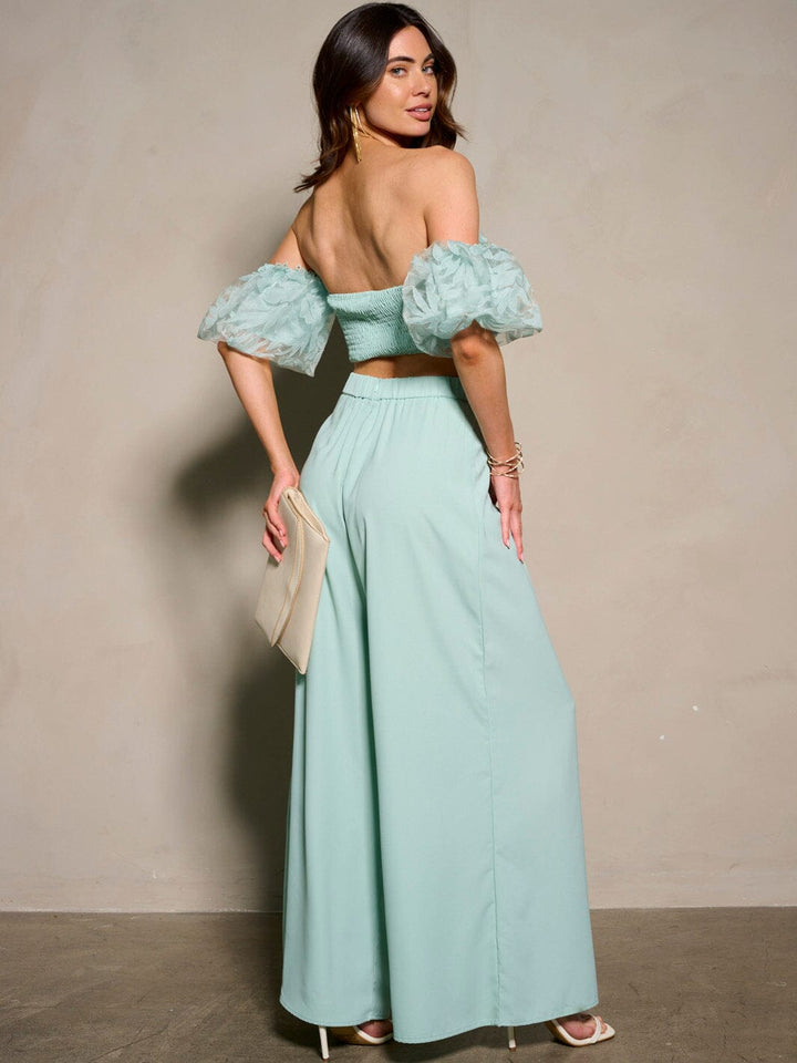 WOMEN'S SHORT SLEEVE CROP TOP & PLEATED PANTS 2PC. SET