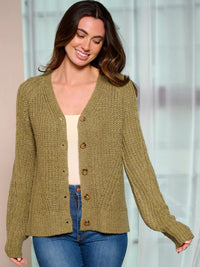 WOMEN'S LONG SLEEVE BUTTON UP KNIT SWEATER CARDIGAN