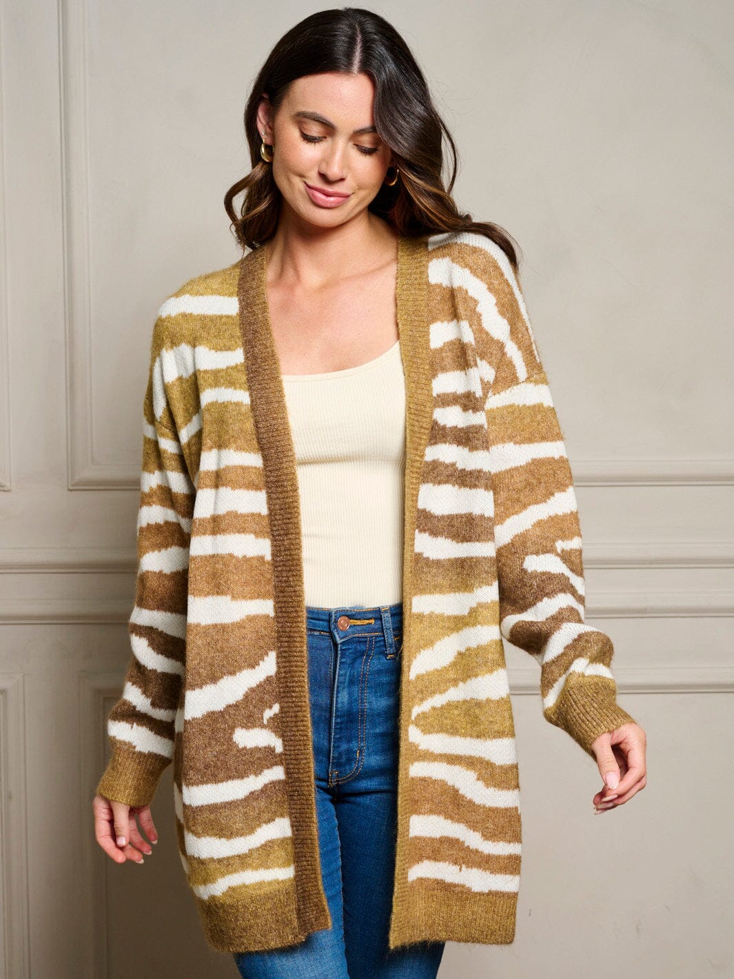 WOMEN'S LONG SLEEVE OPEN FRONT ANIMAL PRINT CARDIGAN